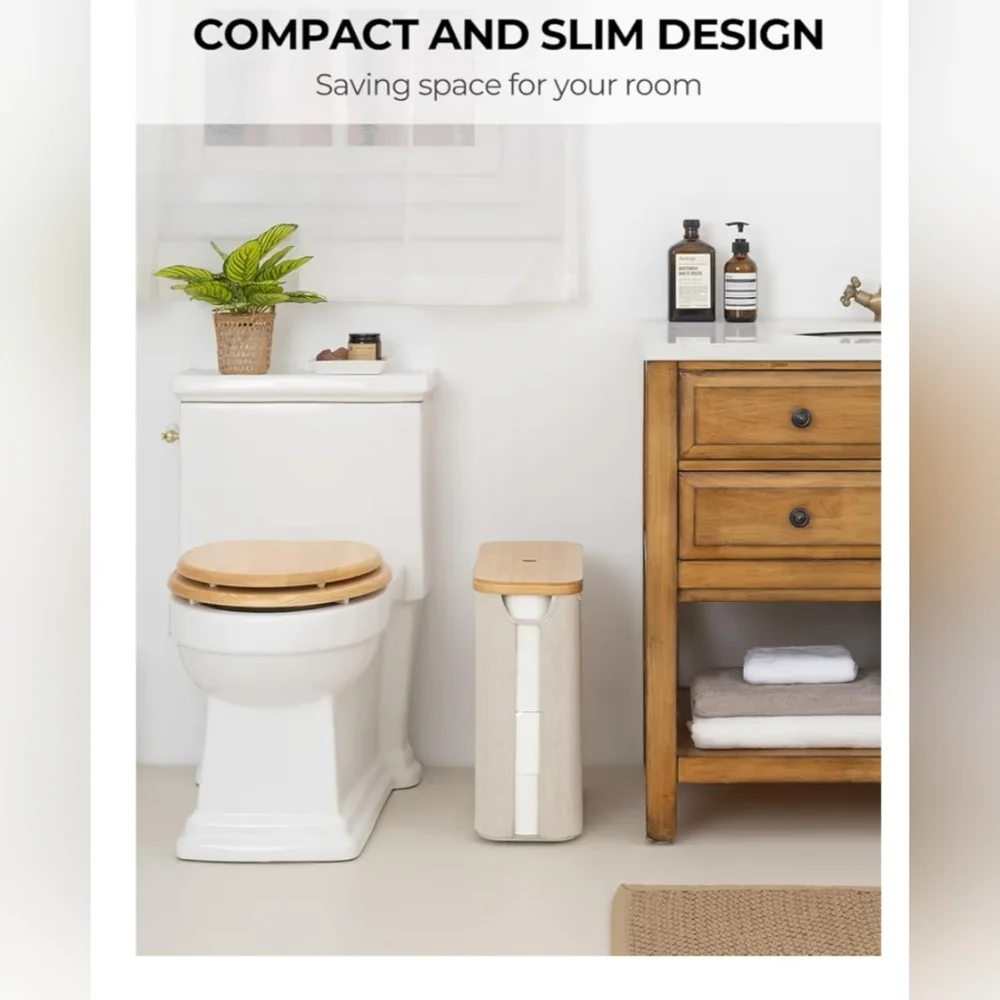 NWOT**Large Toilet Paper Storage with Bamboo Lid, Toilet Paper Holder.